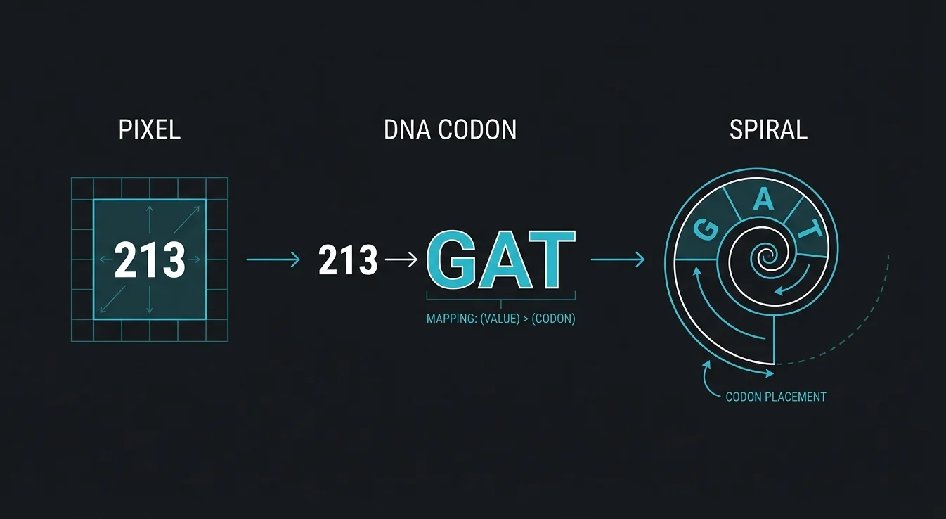 Pixel to codon to spiral diagram